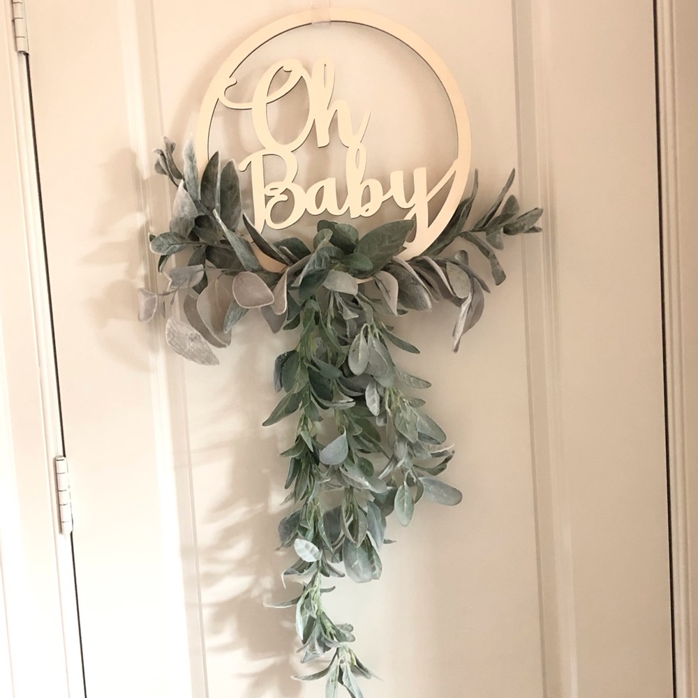 “Oh Baby” wooden greenery Door Swag Baby Room Decor Shower Decor